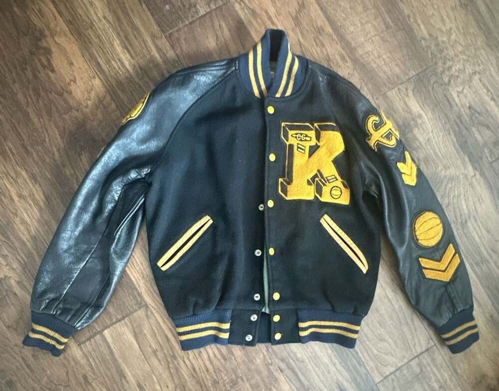 Vintage Black and Gold Leather Wool Varsity Letterman Jacket